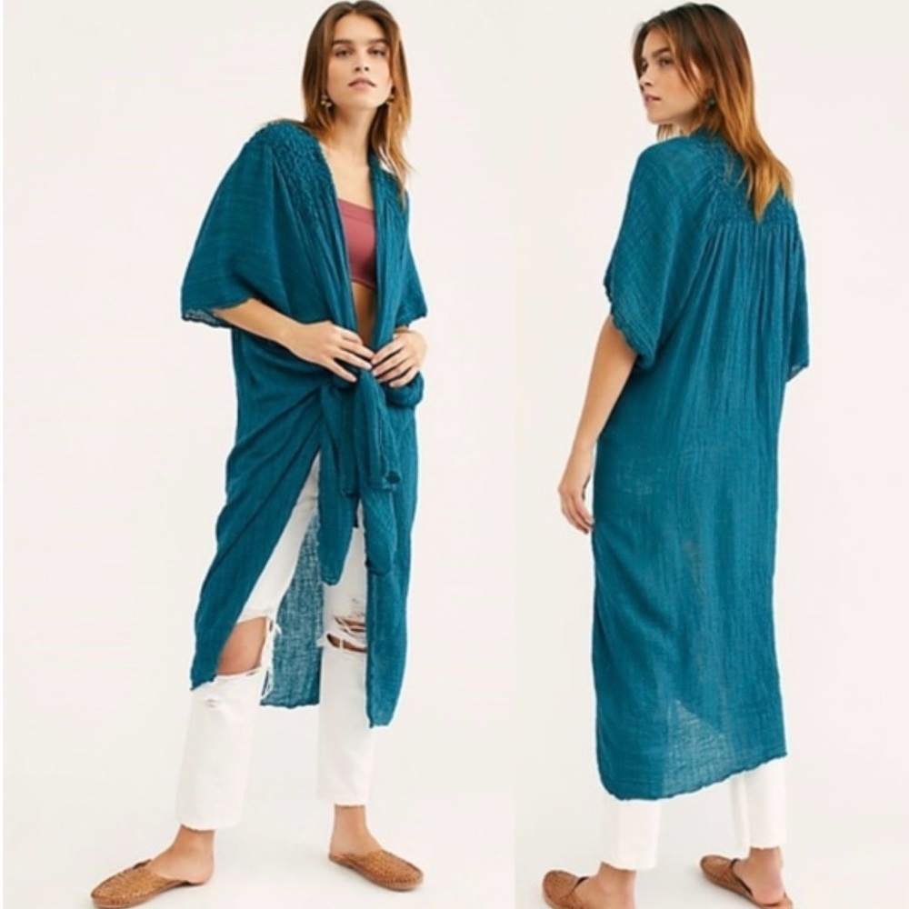 Free People Teal Gauze Angelica Kimono in Size M/L